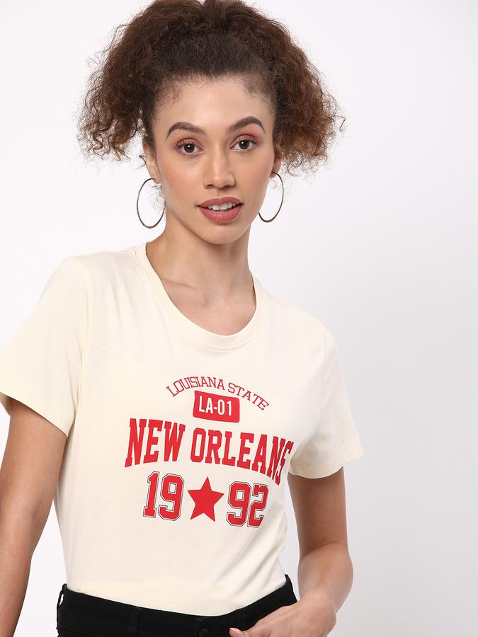 Women Cotton Regular Fit Crew Neck Graphic T-shirt
