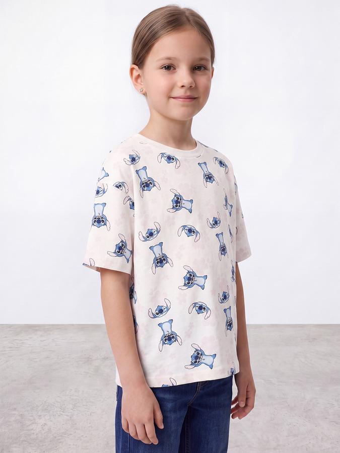 R&B Girls Off White Round Neck Short Sleeve Stitch Character Print T-Shirt