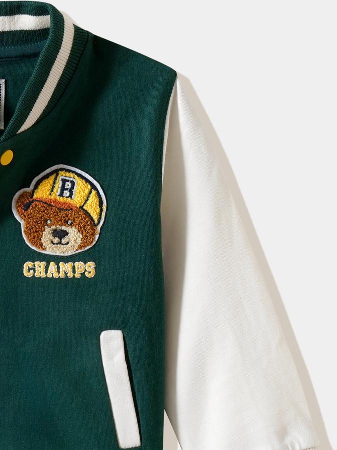 Boys Cotton Varsity Snap Embroidered Jacket