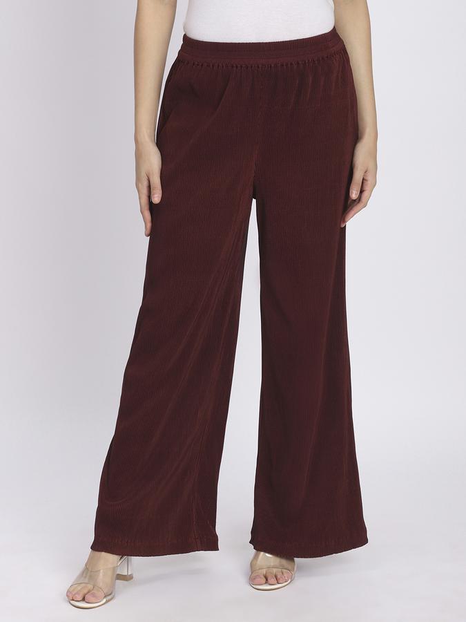 R&B Women Wine Textured Wide-Leg Trousers