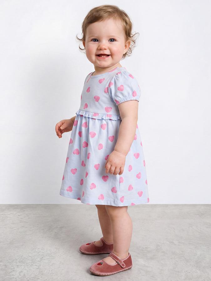 R&B Girl Blue Round Neck Printed Dress