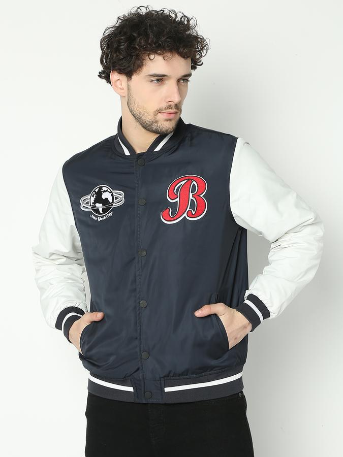 Men Polyester Regular Fit Varsity Jacket