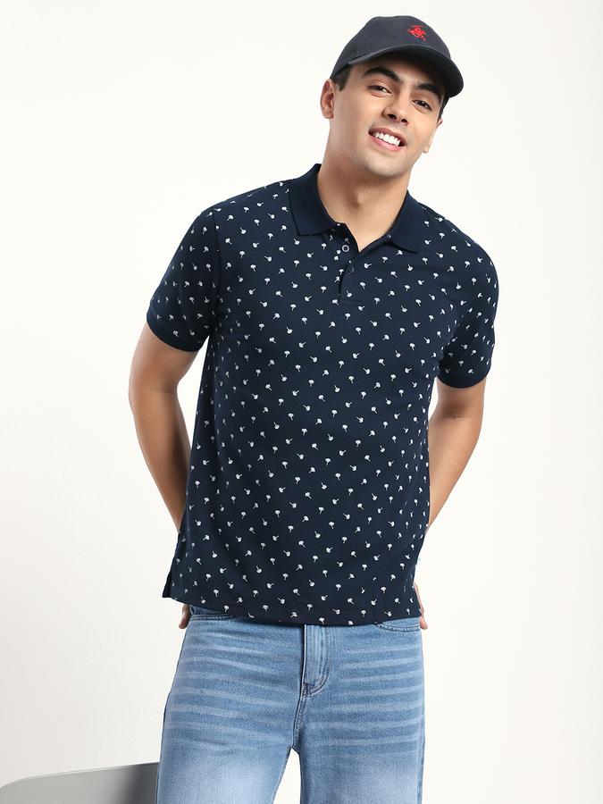 Men Cotton Slim Fit Polo Neck Graphic T-shirt