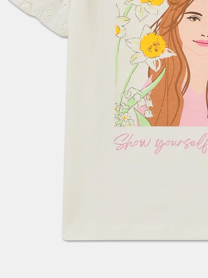 Girls Cotton Regular Fit Crew Neck Graphic T-shirt