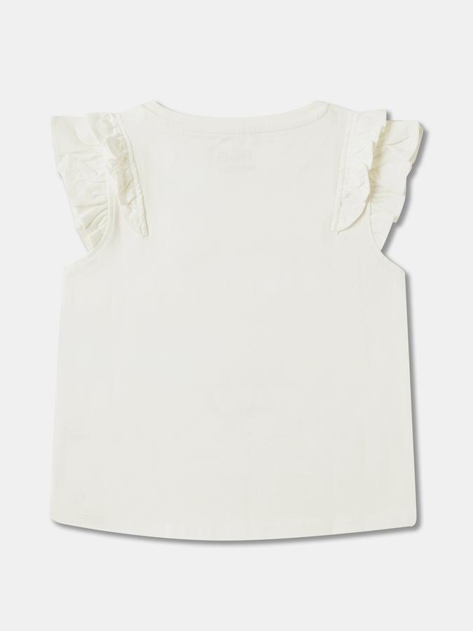 Girls Regular Fit Ruffled Sleeveless Crew Neck Top