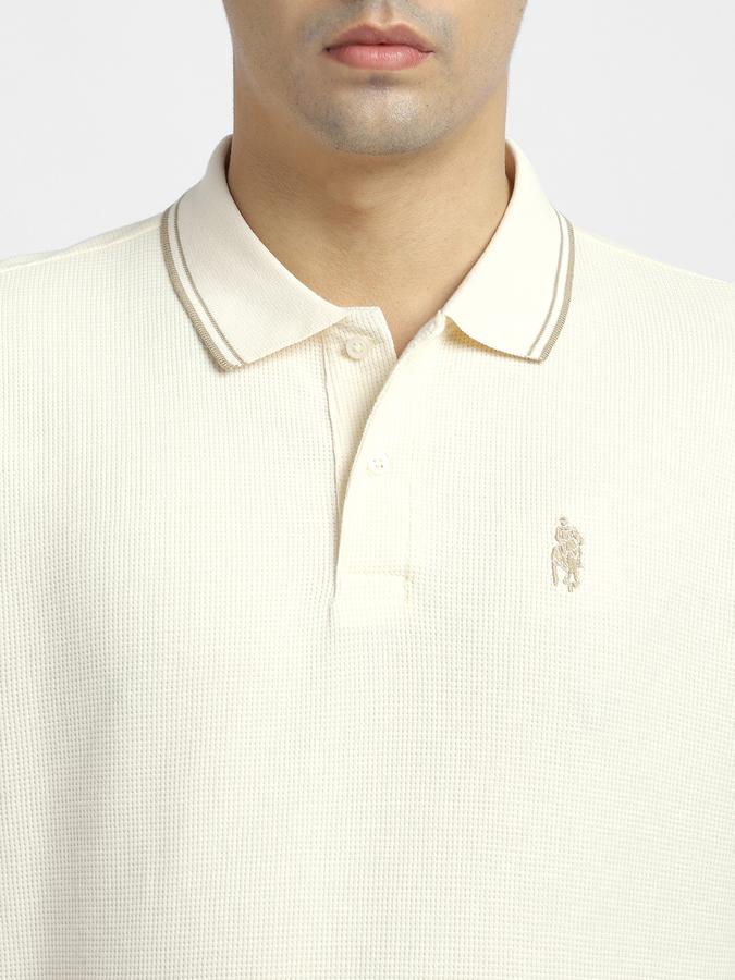 Men Cotton Blend Regular Fit Polo Neck Textured T-shirt