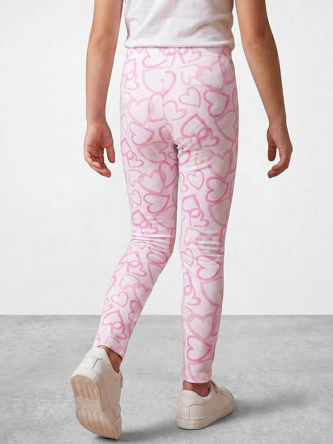 R&B Girl's White All Over Heart Printed Leggings
