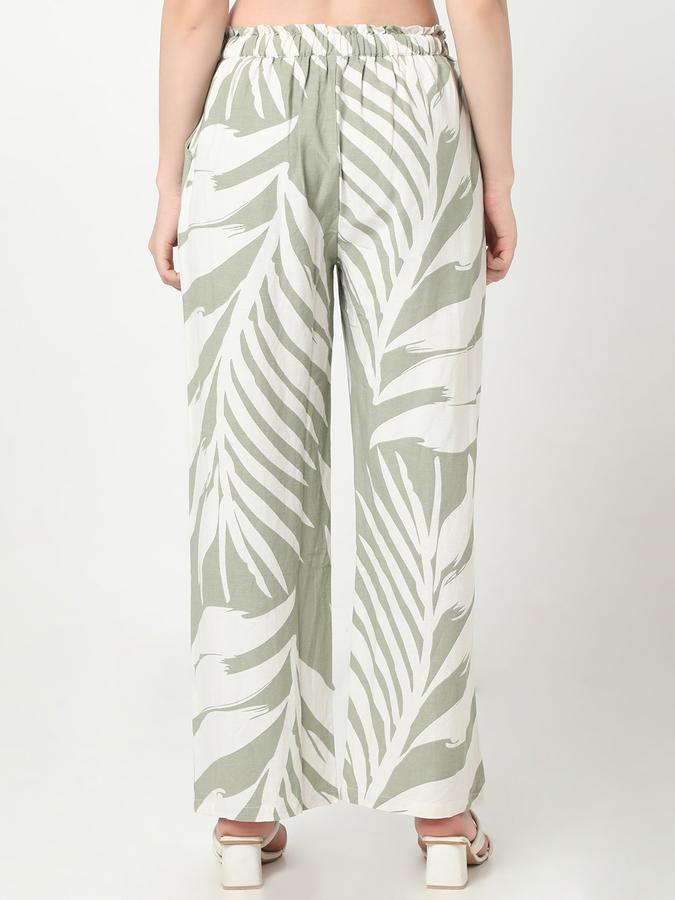 Women Poly Blend Wide Leg Mid Rise Printed Trousers