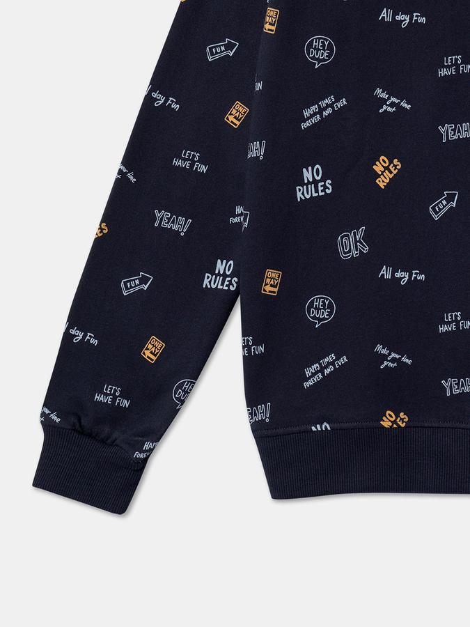 Boys Cotton Regular Fit Crew Neck Graphic Sweatshirt