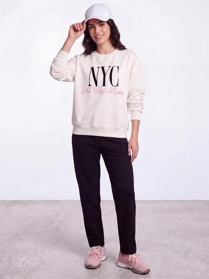 R&B Women Ivory Graphic Print Round Neck Long Sleeves Sweatshirt