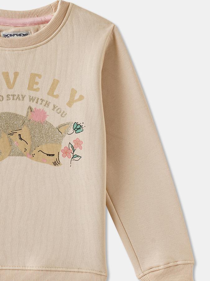 Girls Cotton Blend Regular Fit Crew Neck Graphic Sweatshirt