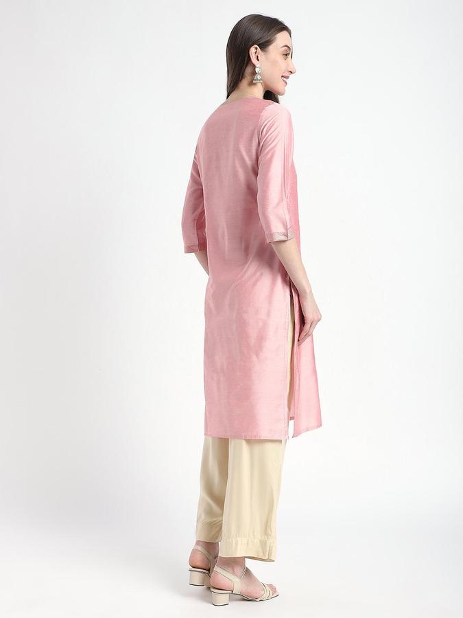 R&B Women Pink Solid V-Neck Knee Length Ethnic Kurta