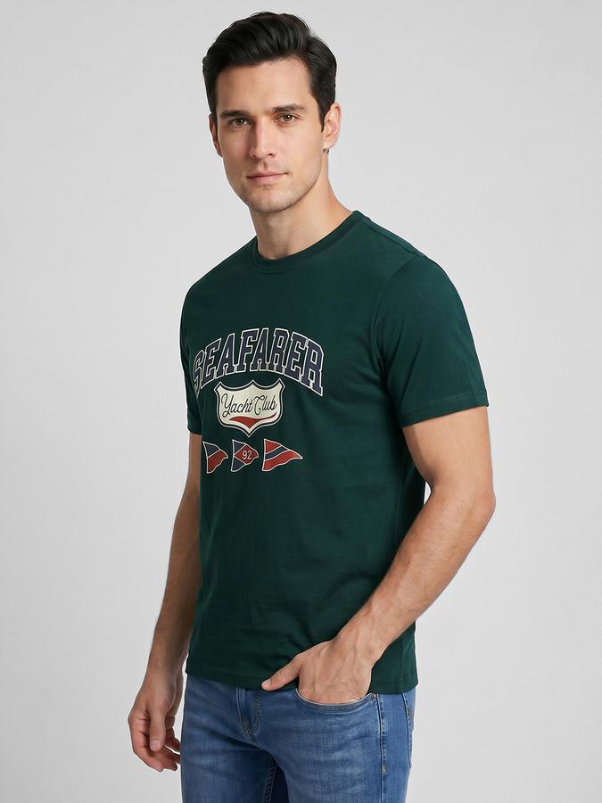 R&B Green Typography Men Round Neck Relaxed Fit Short Sleeves T-Shirt 