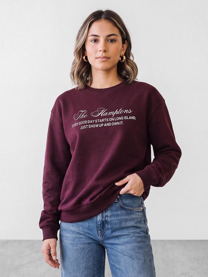 R&B Women Wine Graphic Print Round Neck Long Sleeves Sweatshirt
