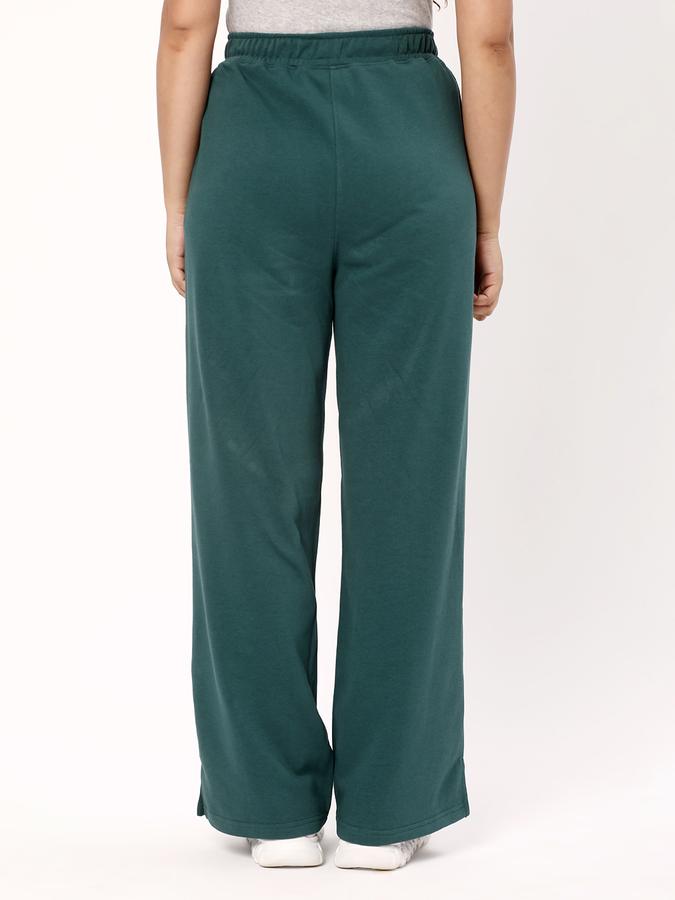Women Cotton Wide-Leg Elastic Waist Solid Trackpants