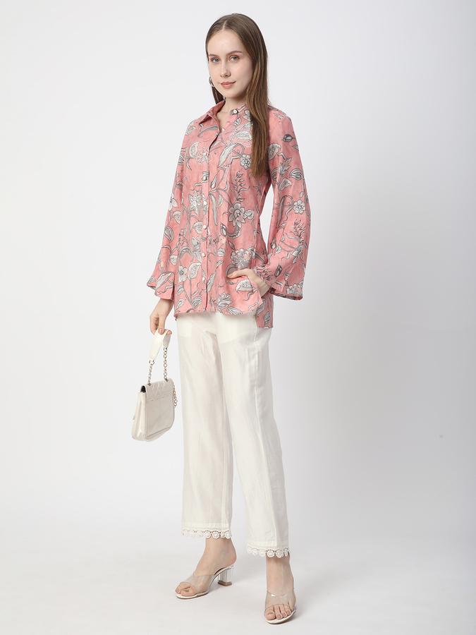 Women Poly Blend Relaxed Fit Shirt Collar Printed Ethnic Top