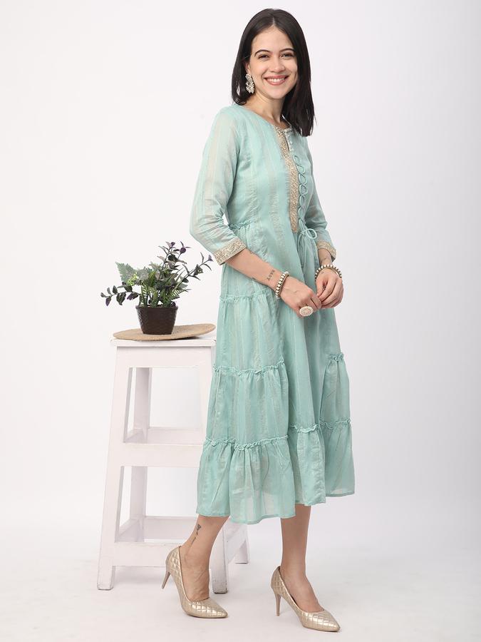 Women Chanderi Embroidered Tiered Ethnic Dress