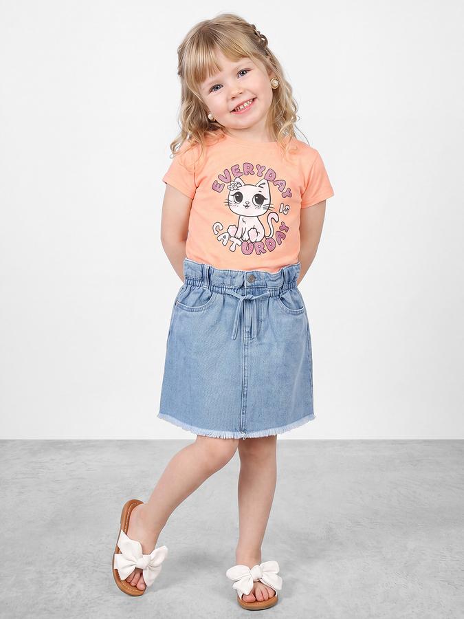 R&B Girls Orange Graphic Print Short Sleeves Tshirt