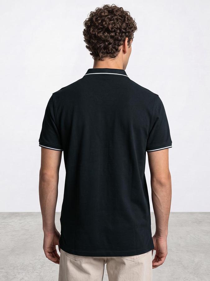 R&B Men Indigo Textured Short Sleeves Polo Collar T-Shirt