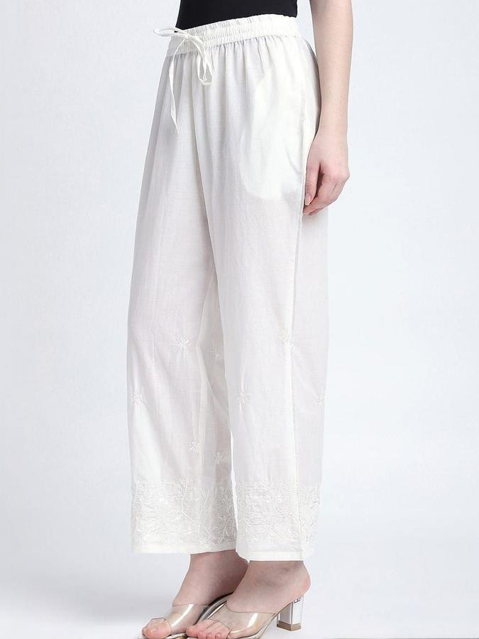 R&B Women White Embroidered Relaxed Fit Pants