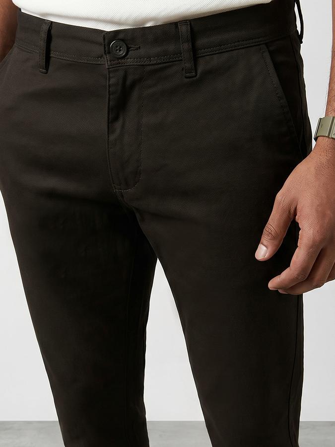 R&B Men's Olive Slim Fit Trousers