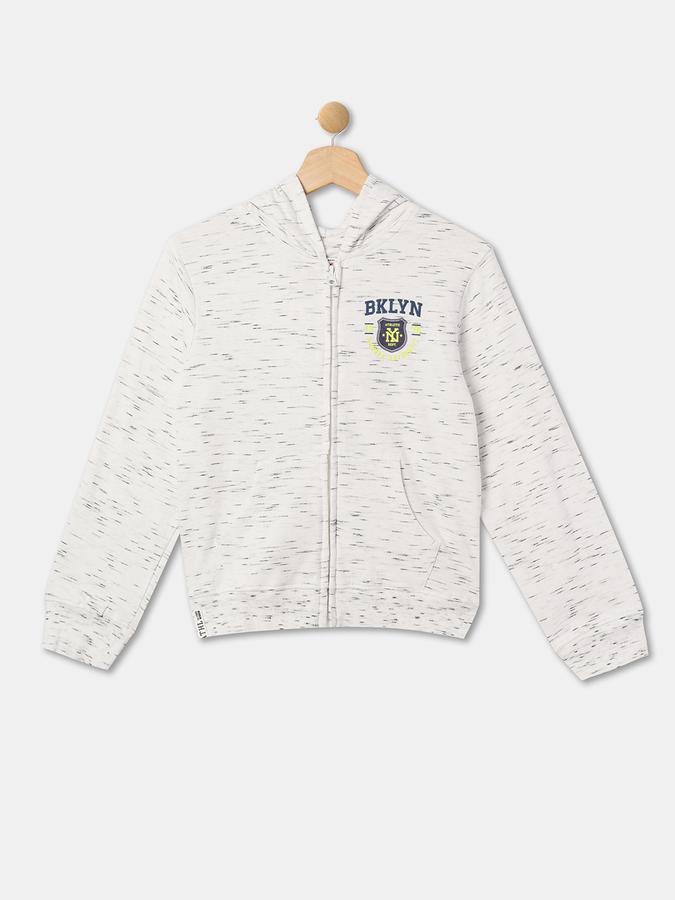 Boys Cotton Hooded Zip Front Melange Jacket