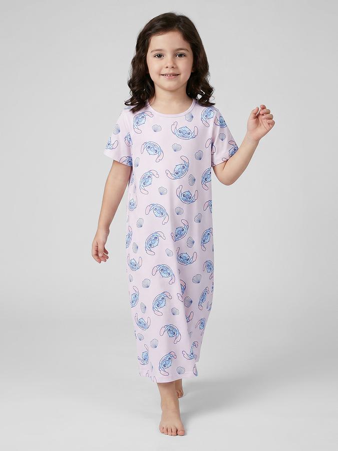 R&B Pink Printed Short Sleeves Round Neck Maxi Girls T-shirt Nightdress