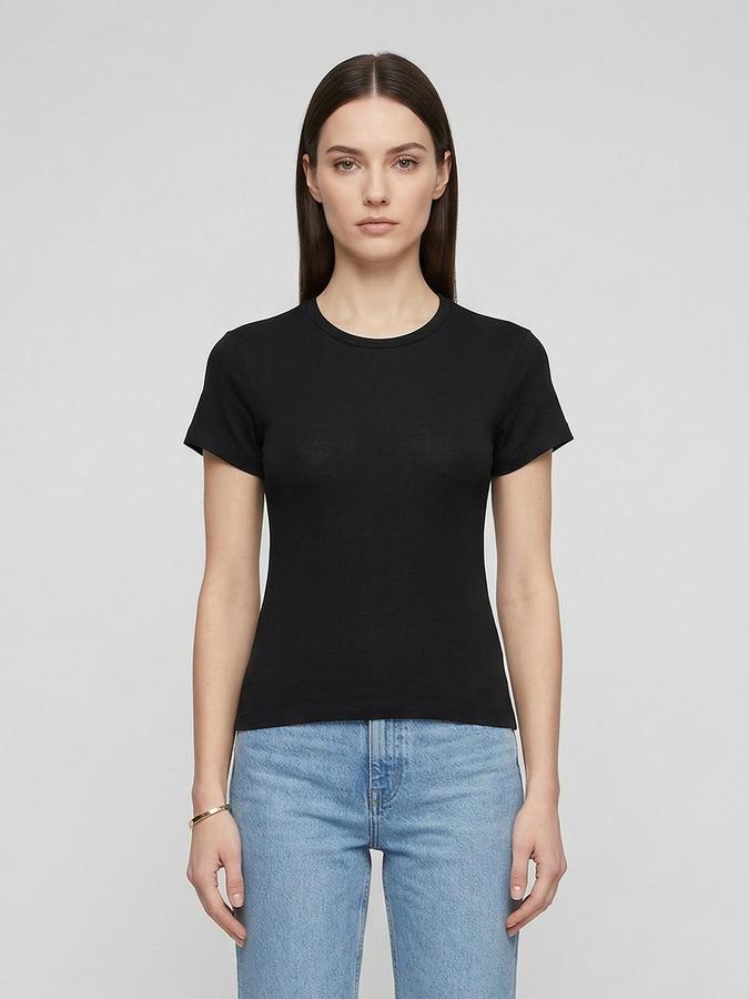 R&B Black Solid Women Fitted Top 