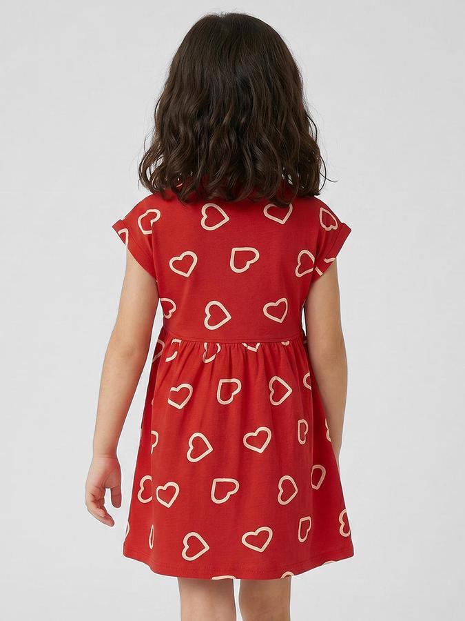 R&B Red Cotton Printed Girls Dresses