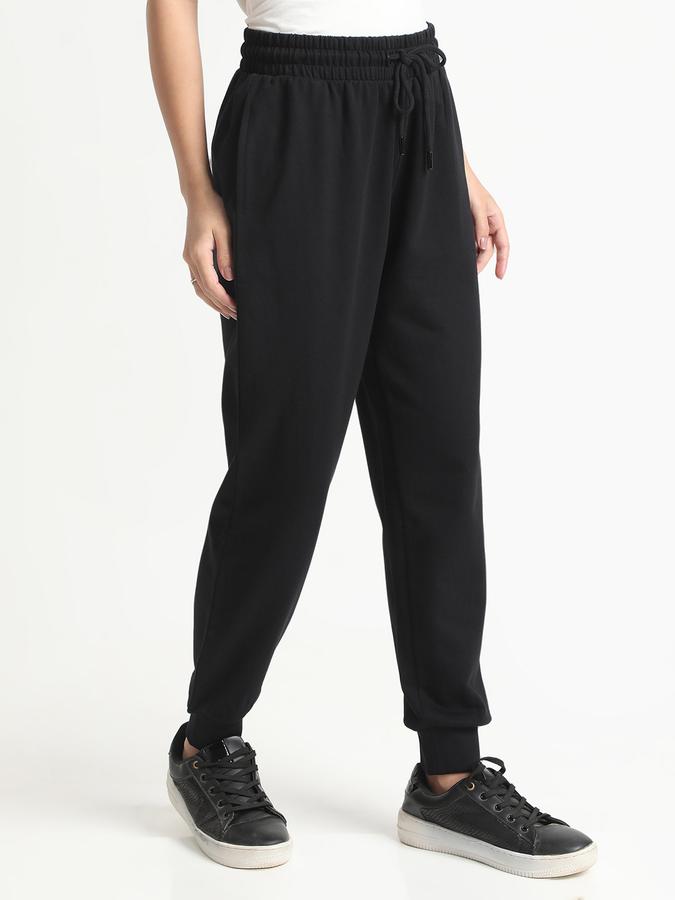 Women Cotton Regular Fit Drawstring Waist Solid Trackpants