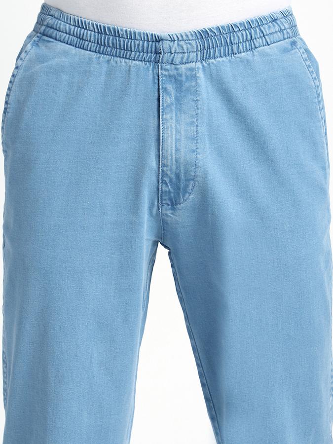 Men Cotton Blend Relaxed Fit Elastic Waist Solid Pants