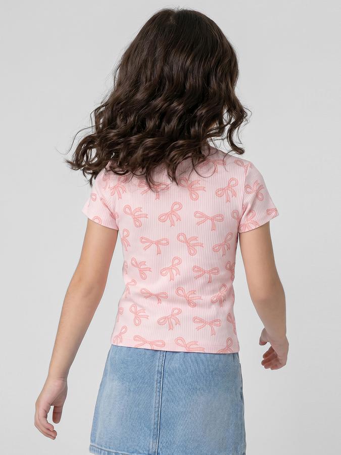 R&B Pink Graphic Print Girls Round Neck Regular Fit Short Sleeves T-Shirt 