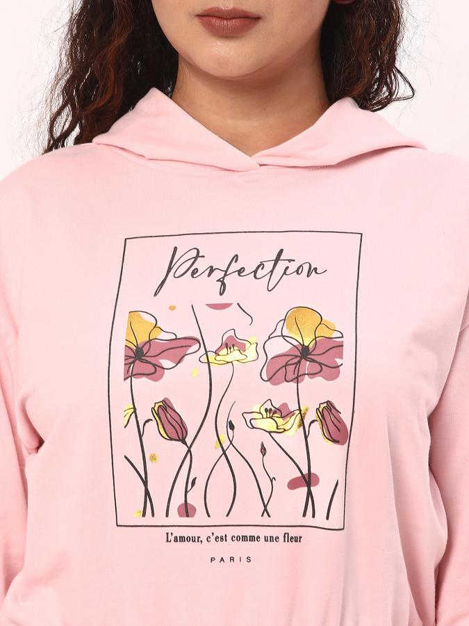 Women Cotton Regular Fit Hooded Graphic Sweatshirt