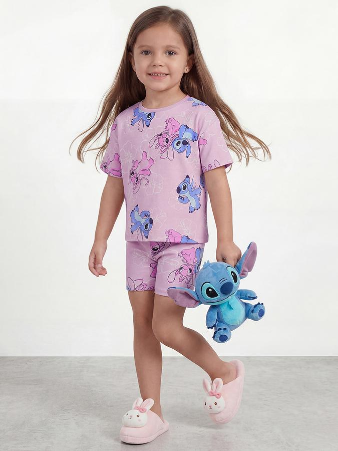 R&B Girl Pink Stitch Printed Cotton Blend Short Sleeves Clothing Set