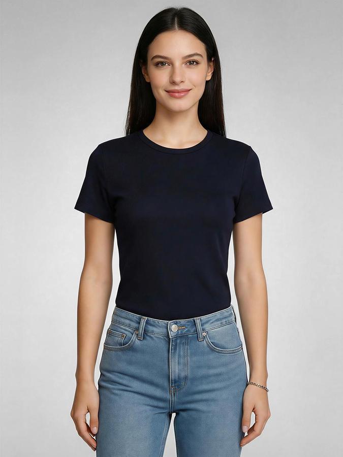 R&B Blue Solid Women Fitted Top 