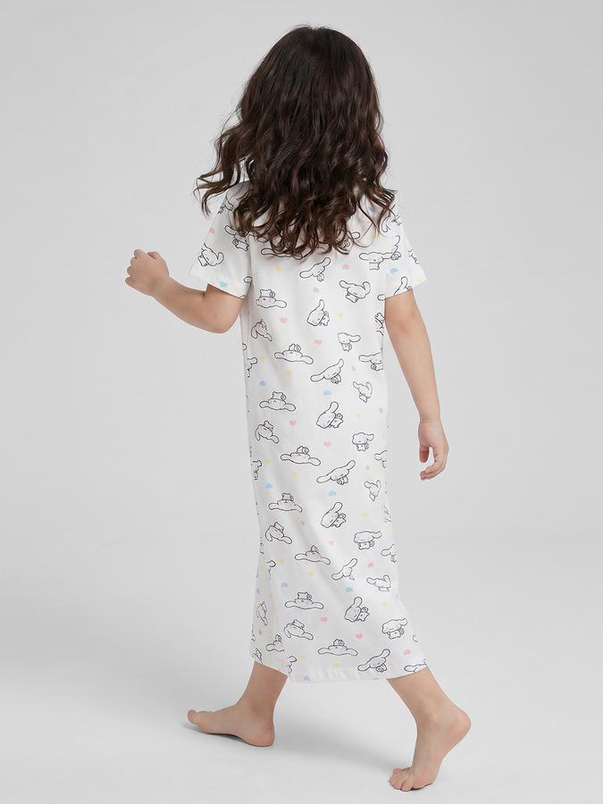 R&B White Printed Short Sleeves Round Neck Maxi Girls T-shirt Nightdress