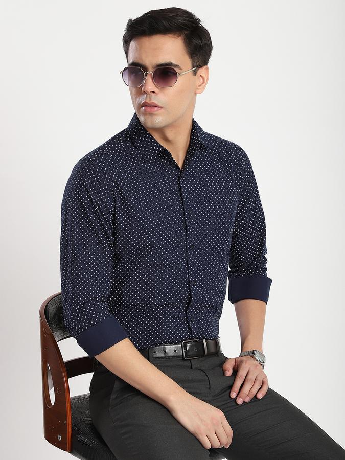 Men Polyester Blend Regular Fit Spread Collar Micro Print Shirt