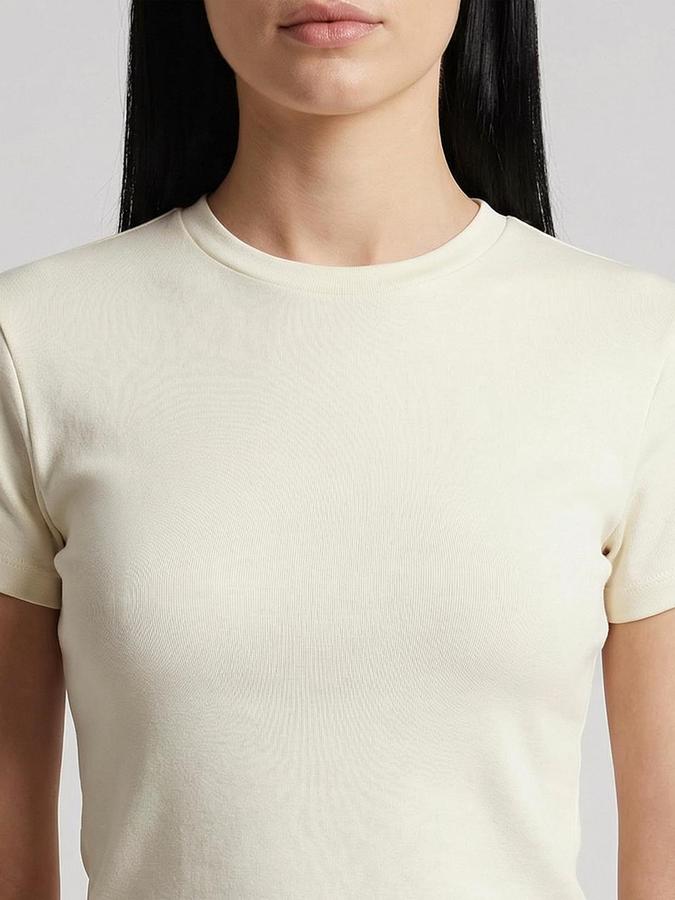 R&B Yellow Solid Women Fitted Top 