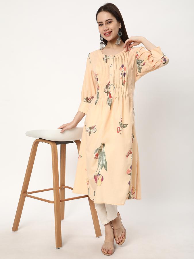 Women Poly Blend Regular Fit Round Neck Printed Kurta