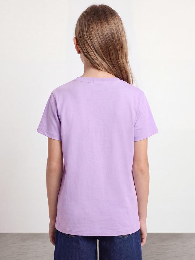 R&B Girls Pastel Lilac Graphic Print Short Sleeves Round Neck Pure Cotton T-Shirt