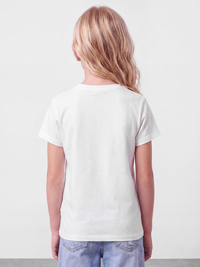 R&B Girls White Typographic Printed  Short Sleeves Pure Cotton T-shirt