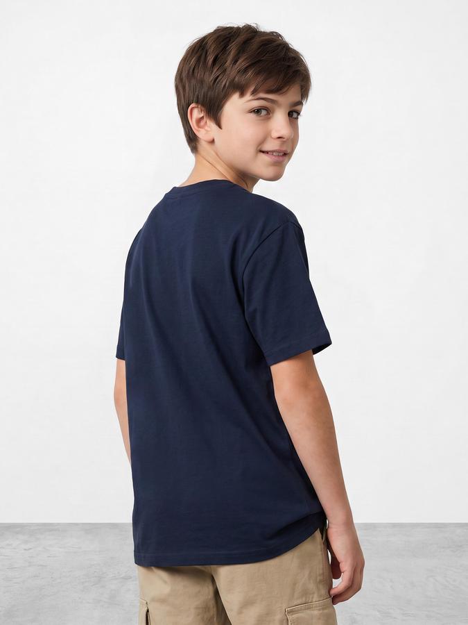 R&B Boys Blue Graphic Print Short Sleeves Round Neck Pure Cotton T-Shirt