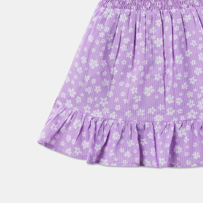 Girls Cotton A-Line Square Neck Floral Smocked Dress
