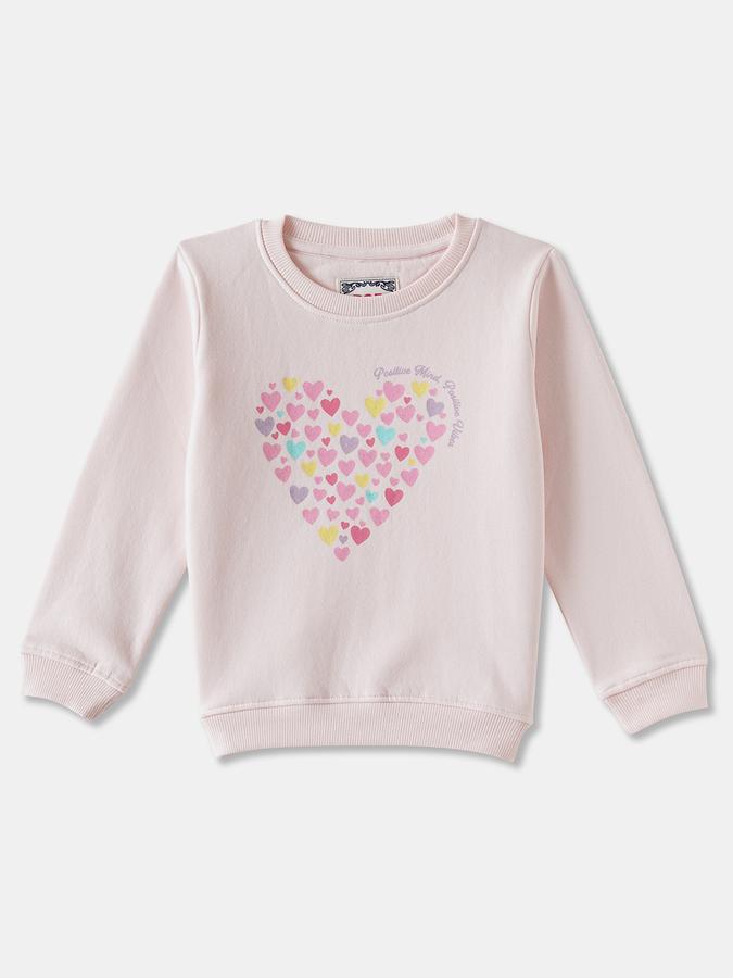 Girls Cotton Blend Regular Fit Crew Neck Graphic Sweatshirt
