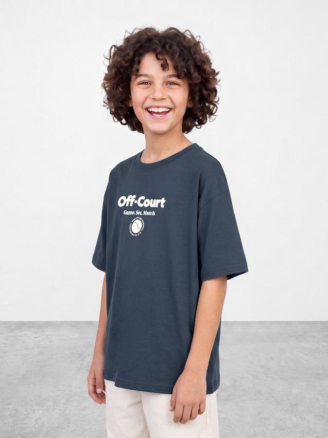 R&B Boys Teal Graphic Print Short Sleeves Round Neck Pure Cotton T-Shirt