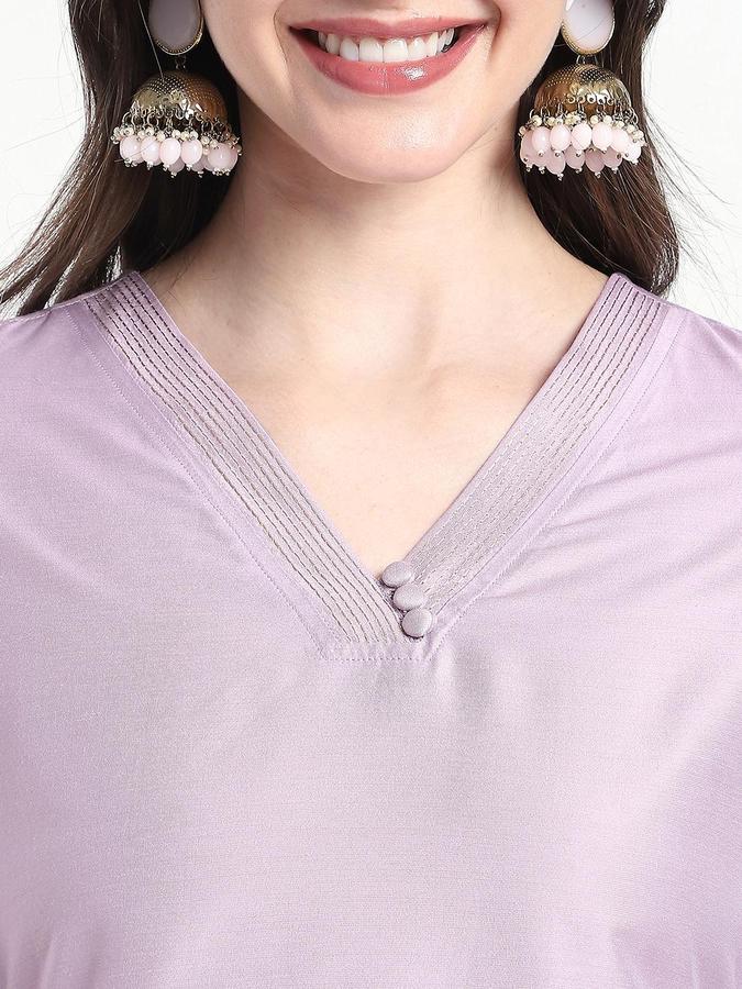 R&B Women Purple Solid V-Neck Knee Length Ethnic Kurta