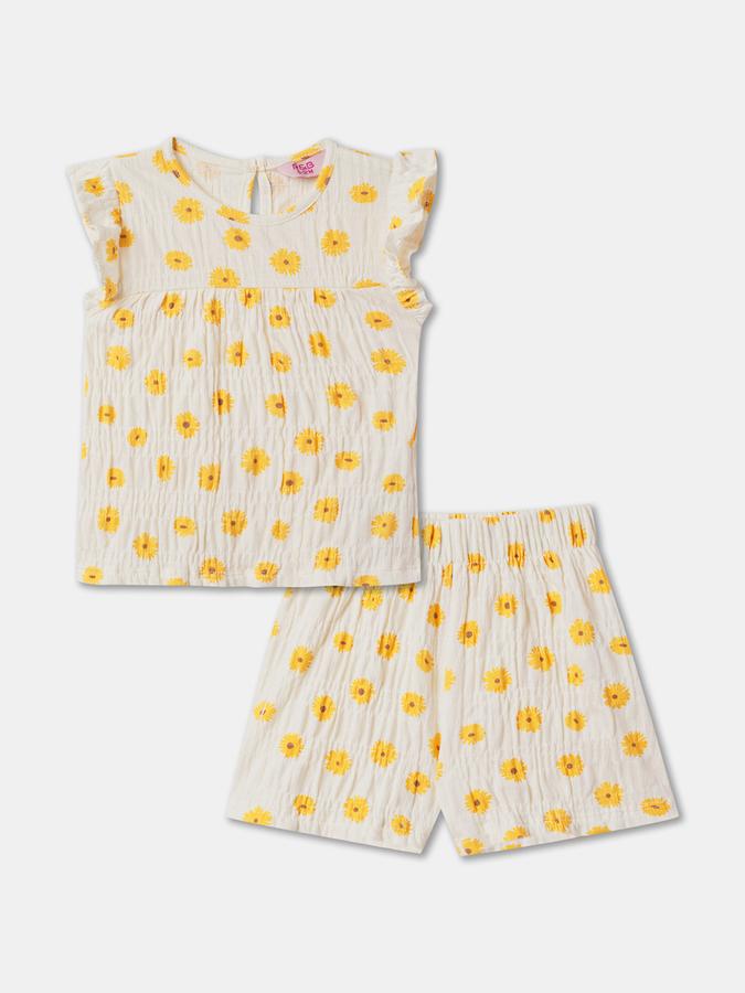 Girls Floral Print Round-Neck Shorts with Top image number 0