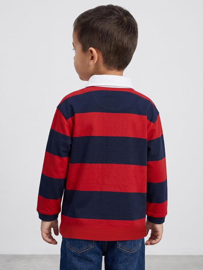 R&B Boys Red Striped Long Sleeves Polo Collar Pure Cotton T-Shirt