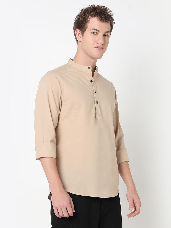 HALF PLACKET KURTA SHIRT - SLUB SHIRT SOLID SINGLE POCKET SLIM FIT image number 3
