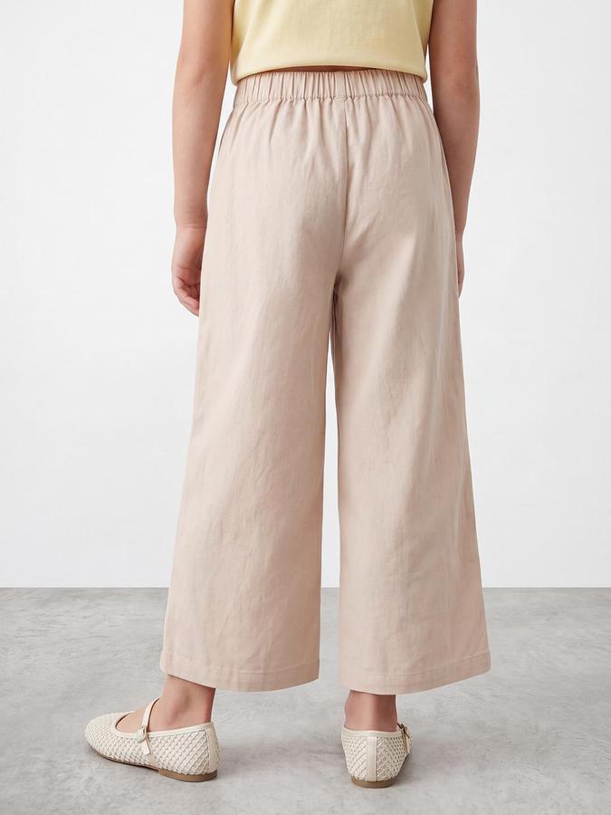 R&B Girls Beige Solid Regular Fit Trouser